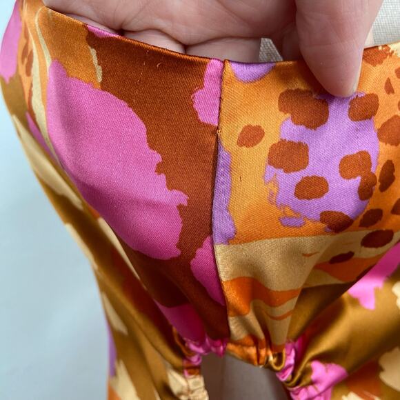 NWT Christian Lacroix Satin Printed Midi Dress Gold Pink Slip Party Vegas Size L - Picture 12 of 16